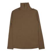 Grøn Beige Ribbet Turtleneck Top