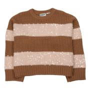 Chunky Sequin Pullover i Brun/Ecru