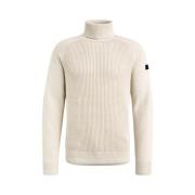 Bone White Roll Neck Cotton Sweater