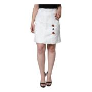 Hvid Blomstret Brokade High-Waist Mini Nederdel