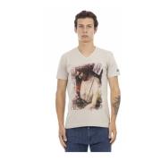 Casual V-Neck T-Shirt med Frontprint