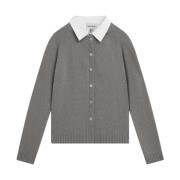 Uld Cardigan med Poplin Krave