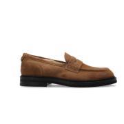 Brune Ruskind Loafers med Logo Plaque