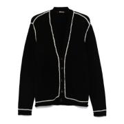 Sort Ribstrikket Cardigan Sweater