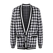 Houndstooth Cardigan i hvid uld hør