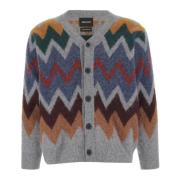 Geometrisk Uld V-Hals Cardigan Sweater