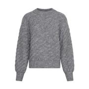 Grå Fluffy Sweater med Rund Hals Jaycie