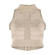 Ribstrikket Tank Top i Beige