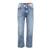 Blå Vasket Broderet Regular Jeans