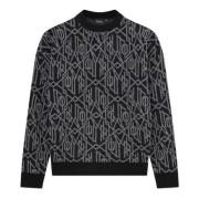 Monogram Jacquard Sweater i Sort og Grå