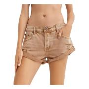 Lavtaljede Brune Denim Shorts