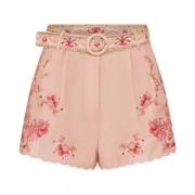 Blomstret linned shorts med skalkant