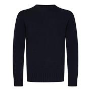 Blå Crew Neck Merino Uld Sweater