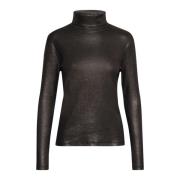 Metallic Rollneck Bluse Sort