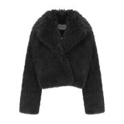 Sort Faux Fur Crop Jakke