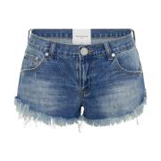 Blå Denim Shorts Distressed Lav Talje