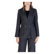 Grå Button-Up Blazer med Frontlommer