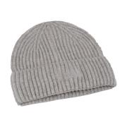 Grå Uld Cashmere Ribstrikket Beanie Hat