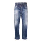 Blå Faded Straight-Leg Jeans