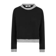 To-farvet uld rund hals sweater