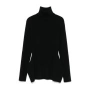 Sort Ribstrikket Turtleneck Sweater