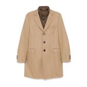 Beige Fleece Frakke Lagdelte Detaljer