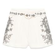 Blomstret Linned Flade Front Shorts