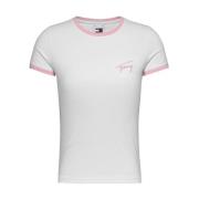 Signatur Slim Tee med Pink Broderi