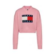 Pink V-hals Badge Crop Sweater