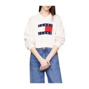 Hvid Sweater med Flag Logo