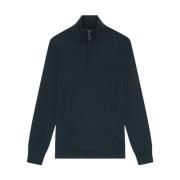 Blå Merino Quarter Zip Sweater