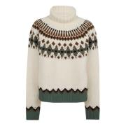 Vinter Turtleneck Sweater Hvid Multifarvet