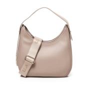 Beige Micrograin Hobo Taske med Guld Accenter