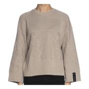 Beige Pullover Sweater med Monogram Logo