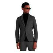 Slim Fit Tweed Blazer Jakke Mørkegrå