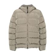 Beige Nylon Puffer Jakke med Hætte