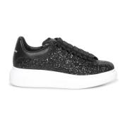 Sort Glitter Lav-Top Læder Sneakers