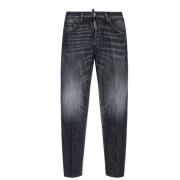 Sort Faded Effekt Jeans med Logo