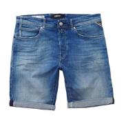 Tapered Fit Jeansshorts med Button-Fly