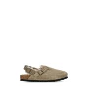 Beige Sandaler i Ruskind med Shearling Foer