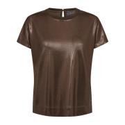 Metallic Tee Top med Rund Hals