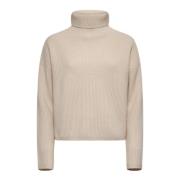 Beige Ribbed Turtleneck Sweater