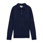 Merino Wool Blend Polo Navy Blue