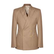 Mørk Beige Blazer med Guld Knapper