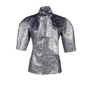 Metallic Jacquard Slips Hals Bluse