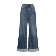 Bredbenede bomuldsjeans med halvvasket look