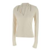 Hvid V-Neck Sweater med Cut-Out Detaljer