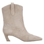 Kvinders Beige Velour Cowboy Støvler