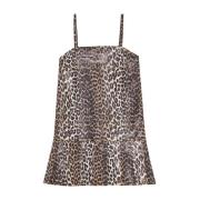 Leopard Foil Print Denim Strap Dress