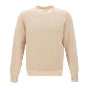 Beige Uld Kashmir Crew Neck Sweater